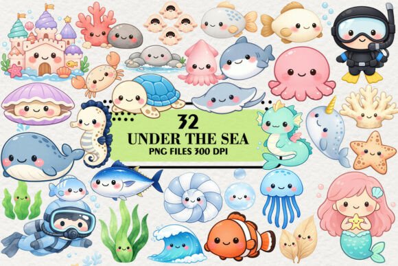 Download Kawaii Under the Sea Clipart Bundle - Under the sea clipart Collection